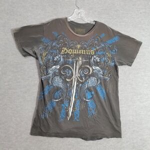 VINTAGE Dominus Men Shirt Large Gray Emblem Grunge MMA Graphic Y2K Tee READ